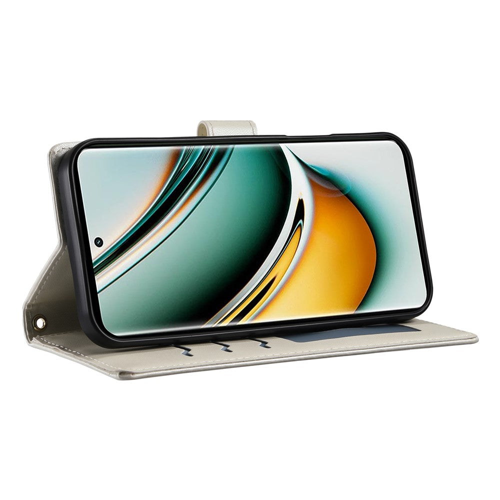 For Oppo Reno13 Pro 5G Case Rhombus Stitching Wallet Stand Leather Phone Cover with Long / Short Strap - Beige