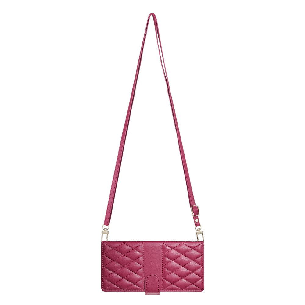 For Oppo Reno13 F 5G Case Rhombus Stitching Wallet Stand Leather Phone Cover with Long  /  Short Strap - Red