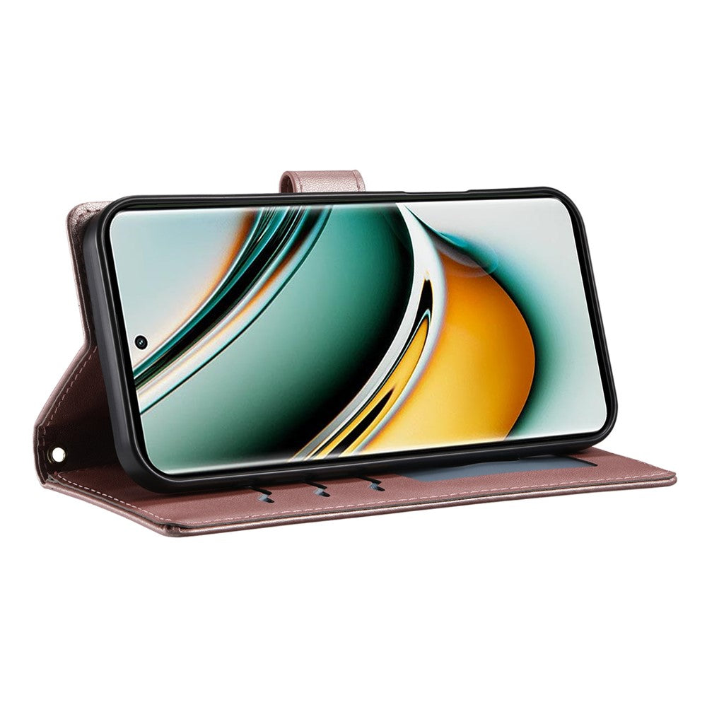 For Oppo Reno13 F 5G Case Rhombus Stitching Wallet Stand Leather Phone Cover with Long  /  Short Strap - Rose Gold