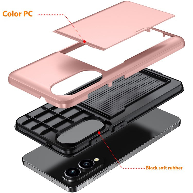 For Samsung Galaxy S25 Edge Case with Card Holder TPU + PC Phone Back Cover - Red