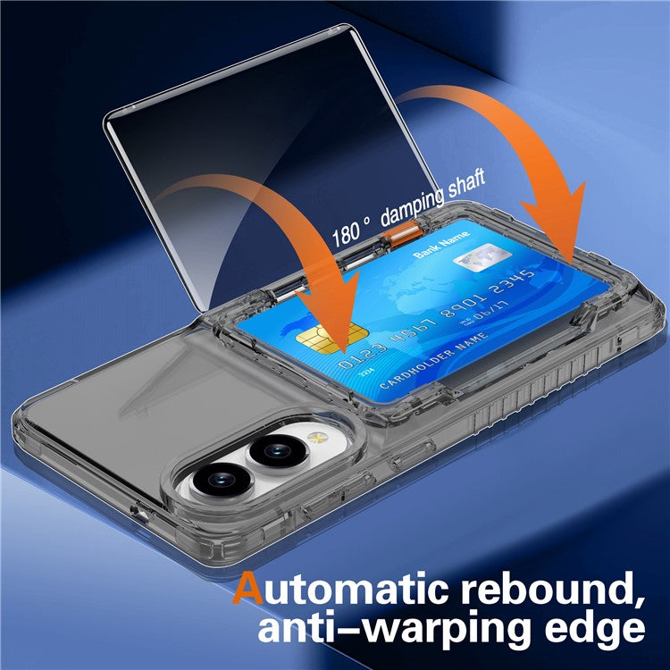 For Samsung Galaxy S25 Edge Clear Case PC + TPU Phone Cover Card Holder Kickstand - Transparent Black
