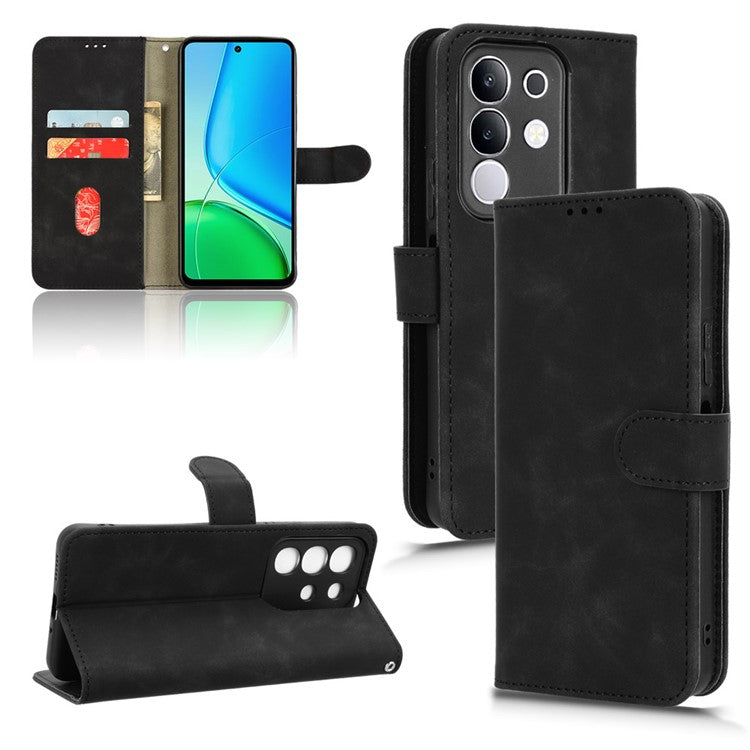 For vivo Y29 4G Leather Case Skin Feel Anti Drop Wallet Flip Phone Cover - Black
