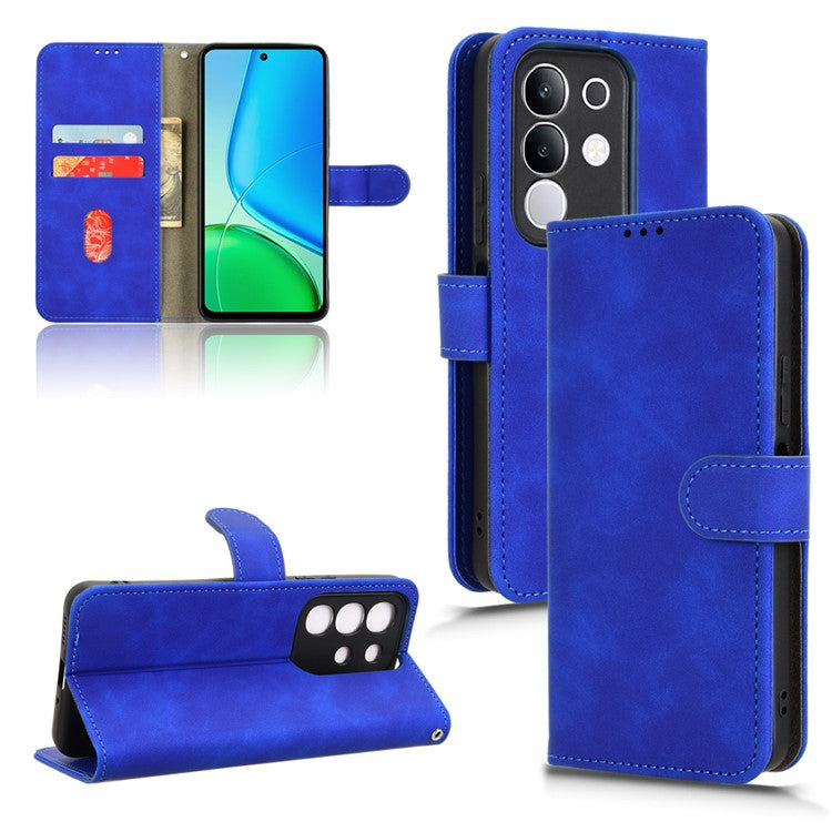For vivo Y29 4G Leather Case Skin Feel Anti Drop Wallet Flip Phone Cover - Blue