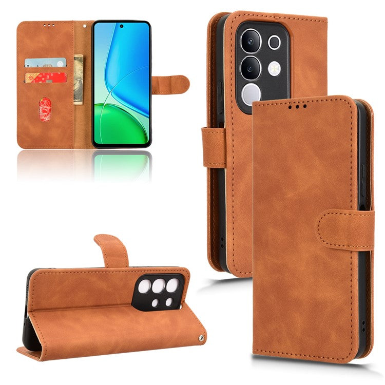 For vivo Y29 4G Leather Case Skin Feel Anti Drop Wallet Flip Phone Cover - Brown