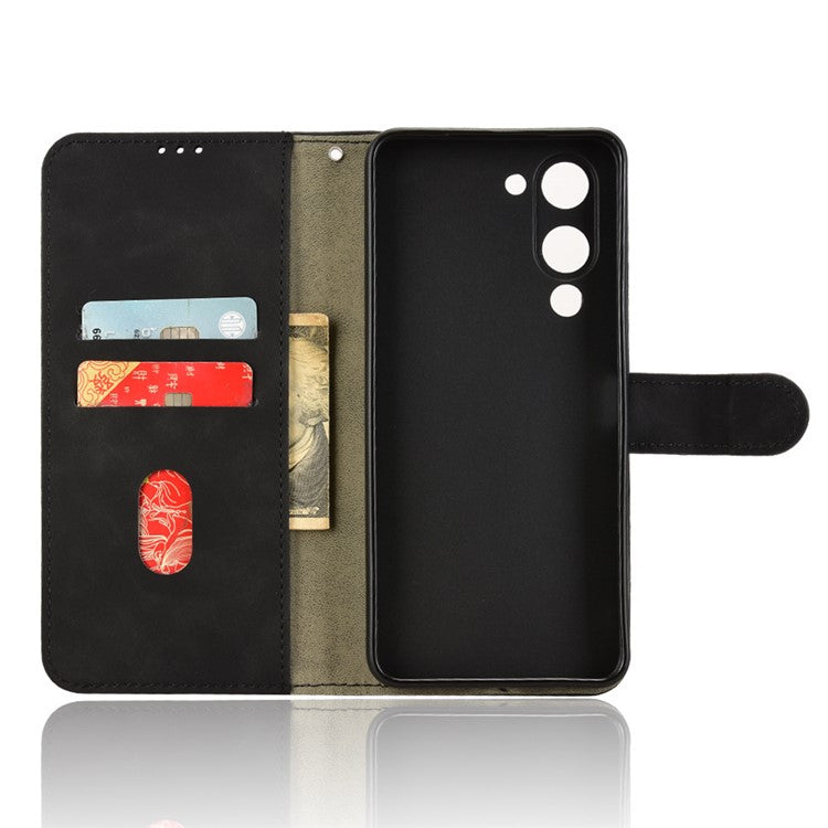 For vivo Y04 4G Leather Case Skin Feel Anti Drop Wallet Flip Phone Cover - Black