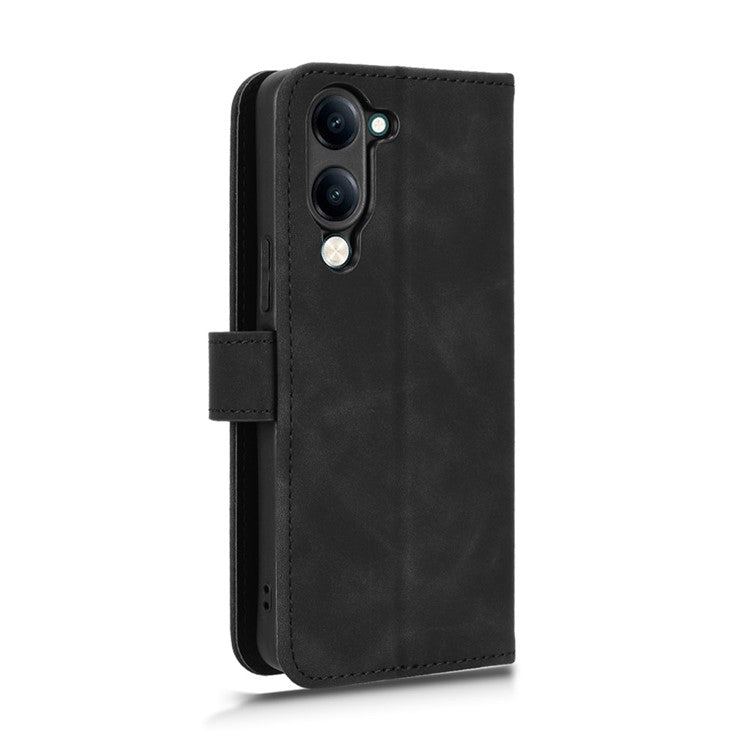 For vivo Y04 4G Leather Case Skin Feel Anti Drop Wallet Flip Phone Cover - Black
