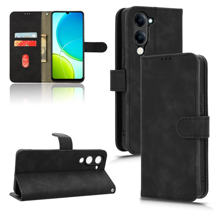 For vivo Y04 4G Leather Case Skin Feel Anti Drop Wallet Flip Phone Cover - Black