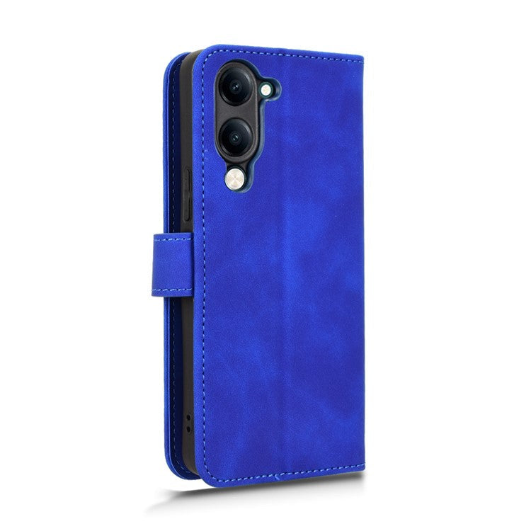 For vivo Y04 4G Leather Case Skin Feel Anti Drop Wallet Flip Phone Cover - Blue