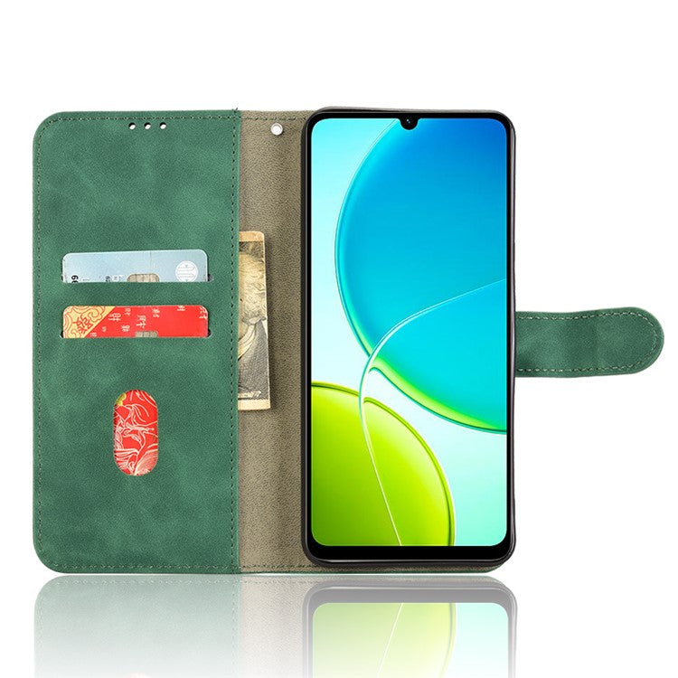 For vivo Y04 4G Leather Case Skin Feel Anti Drop Wallet Flip Phone Cover - Green