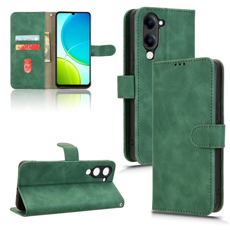 For vivo Y04 4G Leather Case Skin Feel Anti Drop Wallet Flip Phone Cover - Green
