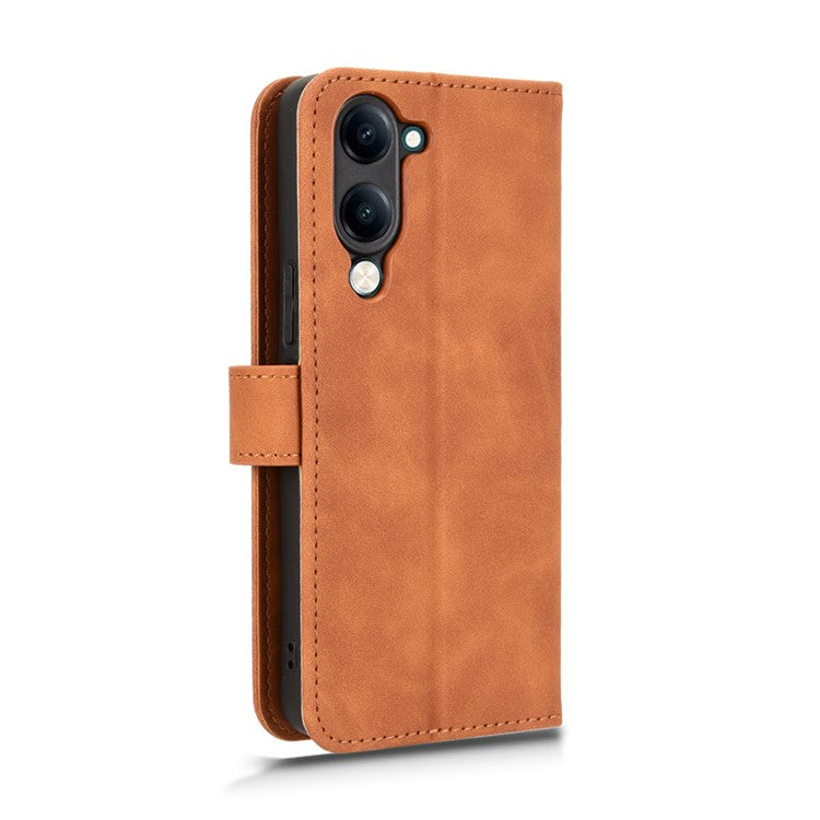 For vivo Y04 4G Leather Case Skin Feel Anti Drop Wallet Flip Phone Cover - Brown