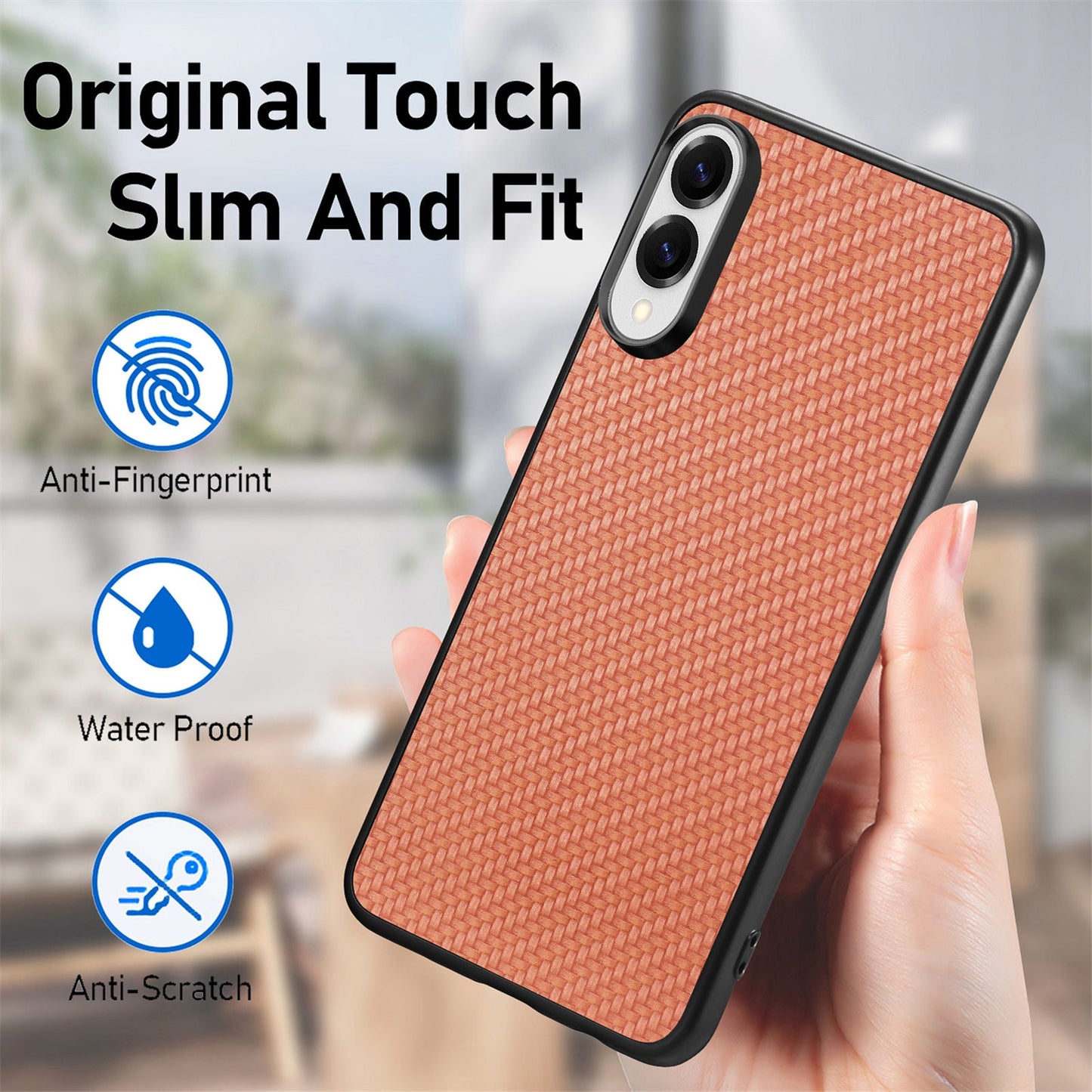 For Samsung Galaxy S25 Edge Case Carbon Fiber Texture PU+PC+TPU Phone Back Cover - Brown