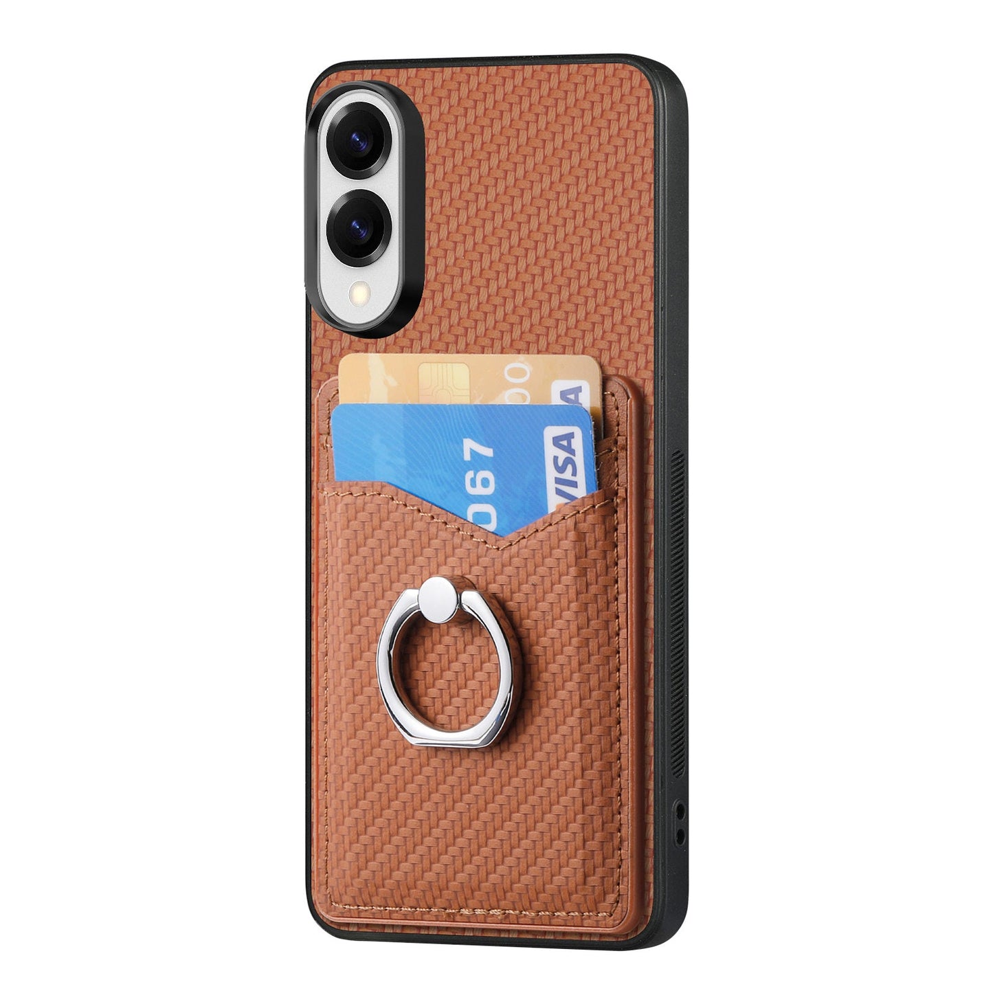 For Samsung Galaxy S25 Edge Case Card Slots Ring Holder Kickstand Phone Cover - Brown