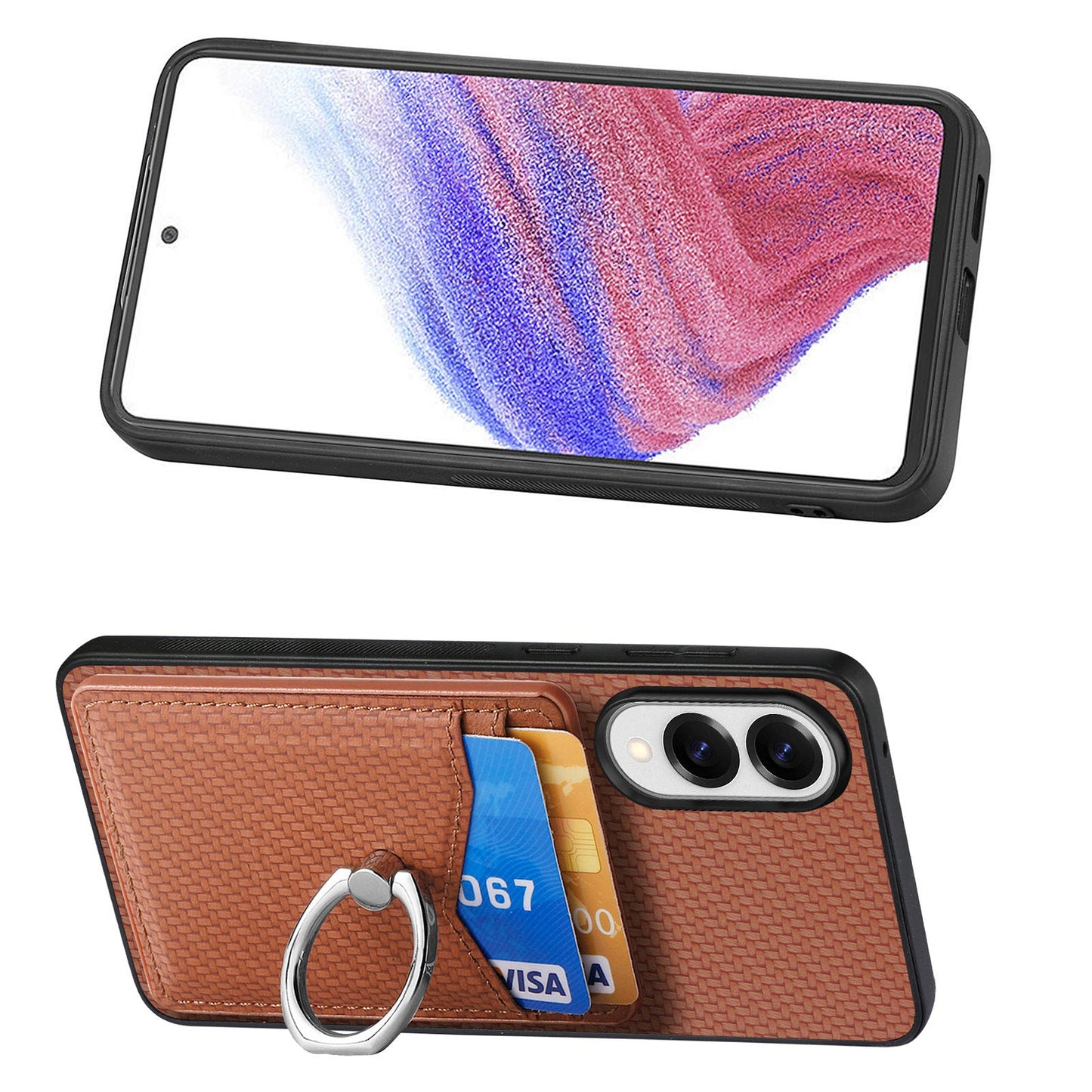 For Samsung Galaxy S25 Edge Case Card Slots Ring Holder Kickstand Phone Cover - Brown