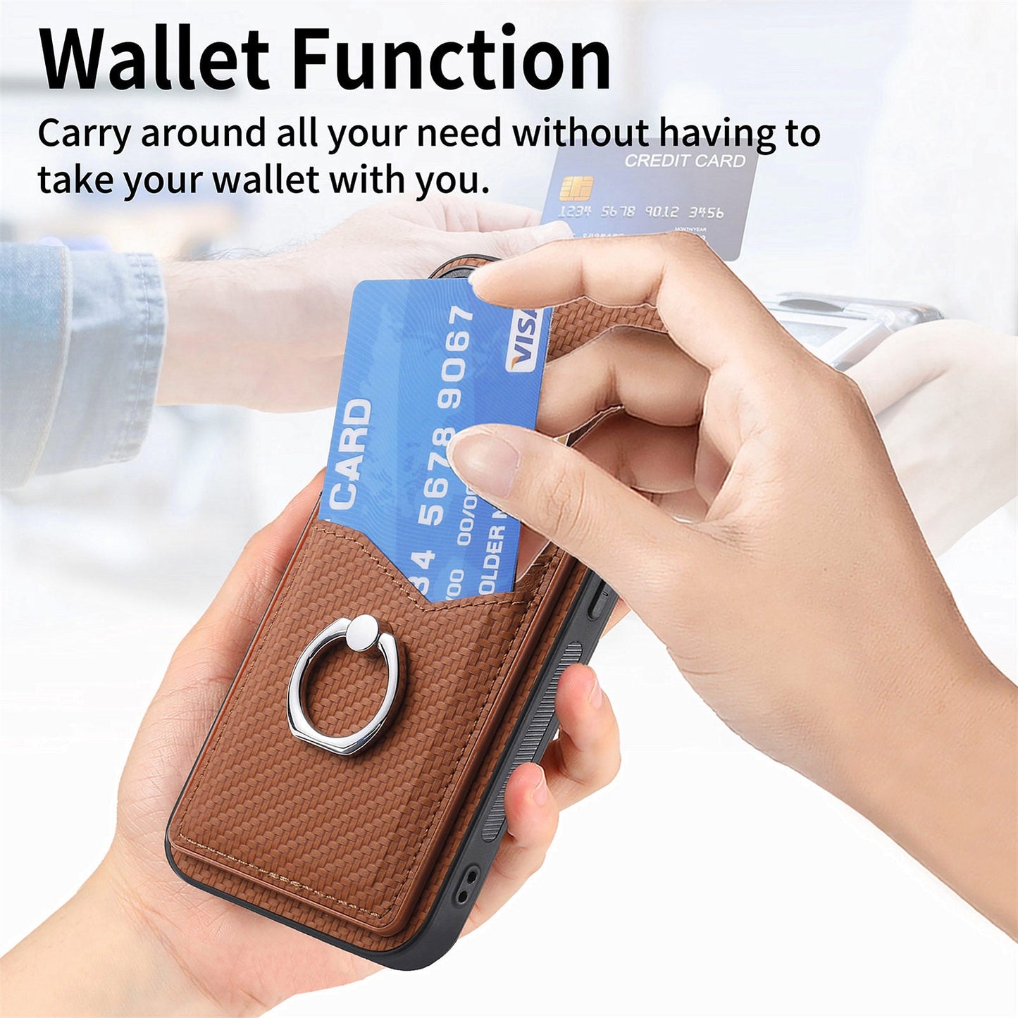 For Samsung Galaxy S25 Edge Case Card Slots Ring Holder Kickstand Phone Cover - Brown