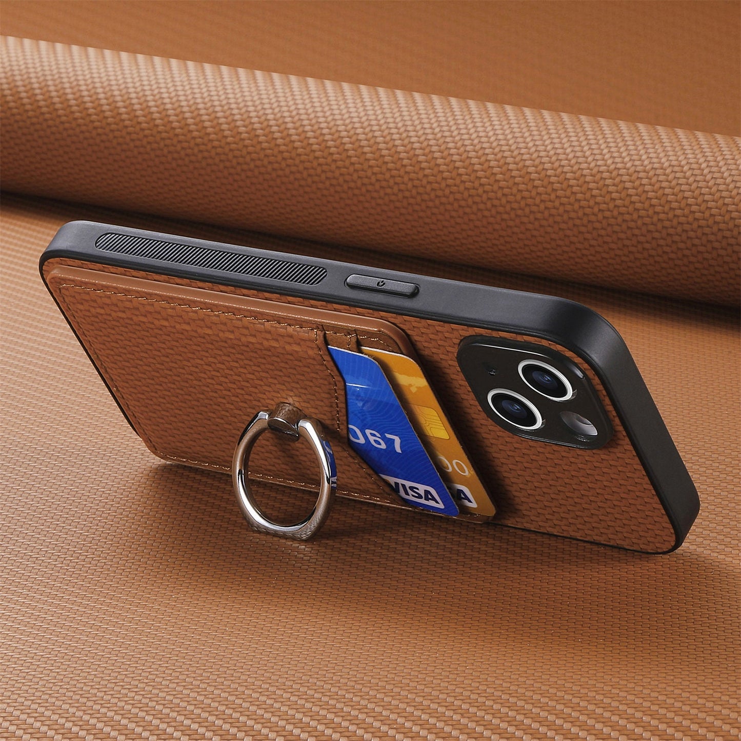 For Samsung Galaxy S25 Edge Case Card Slots Ring Holder Kickstand Phone Cover - Brown