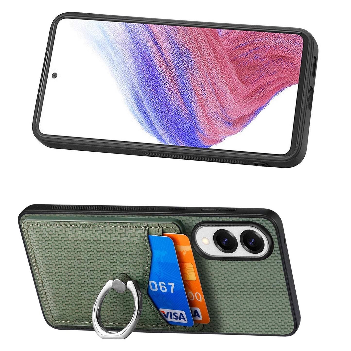 For Samsung Galaxy S25 Edge Case Card Slots Ring Holder Kickstand Phone Cover - Green