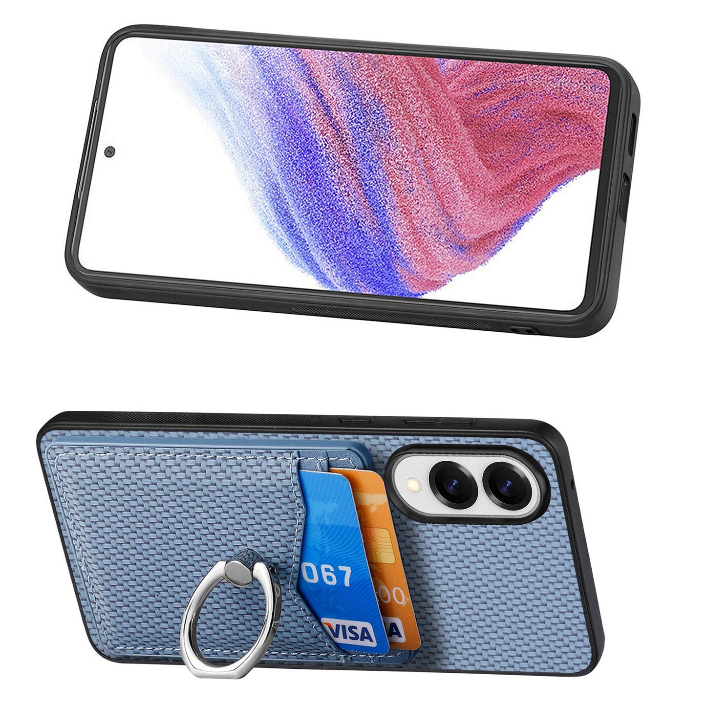 For Samsung Galaxy S25 Edge Case Card Slots Ring Holder Kickstand Phone Cover - Blue