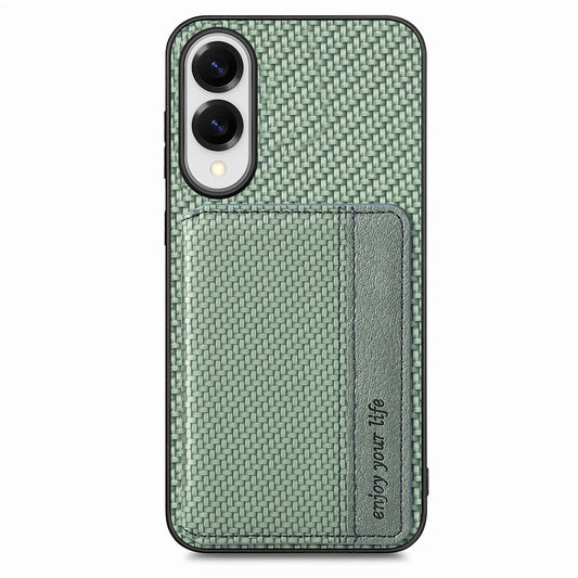 For Samsung Galaxy S25 Edge Case RFID Blocking Carbon Fiber Leather Phone Back Cover with Card Holder - Green