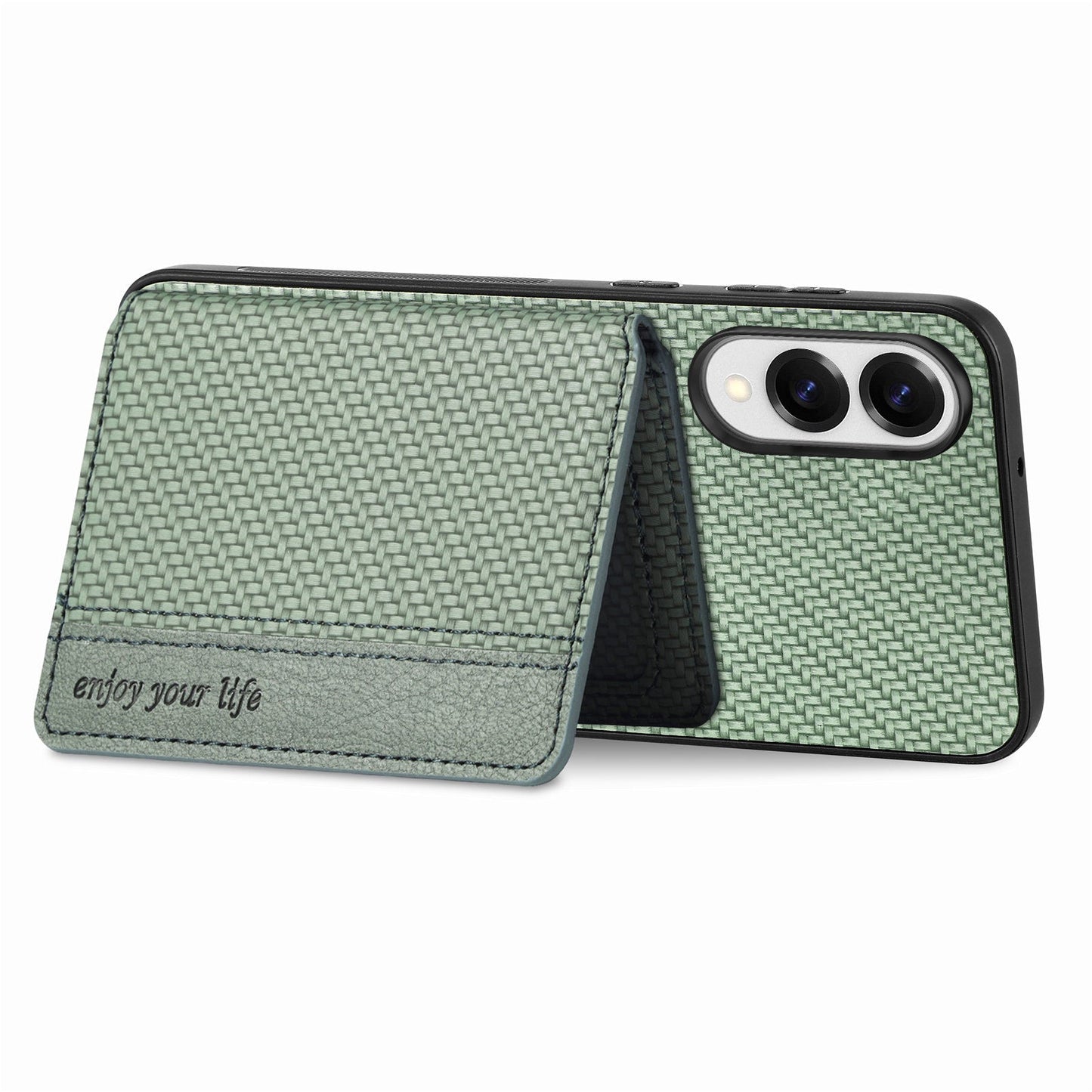 For Samsung Galaxy S25 Edge Case RFID Blocking Carbon Fiber Leather Phone Back Cover with Card Holder - Green