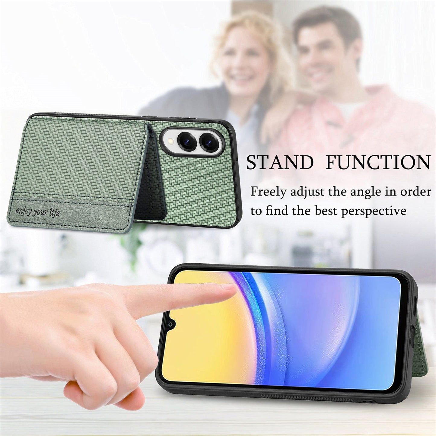 For Samsung Galaxy S25 Edge Case RFID Blocking Carbon Fiber Leather Phone Back Cover with Card Holder - Green