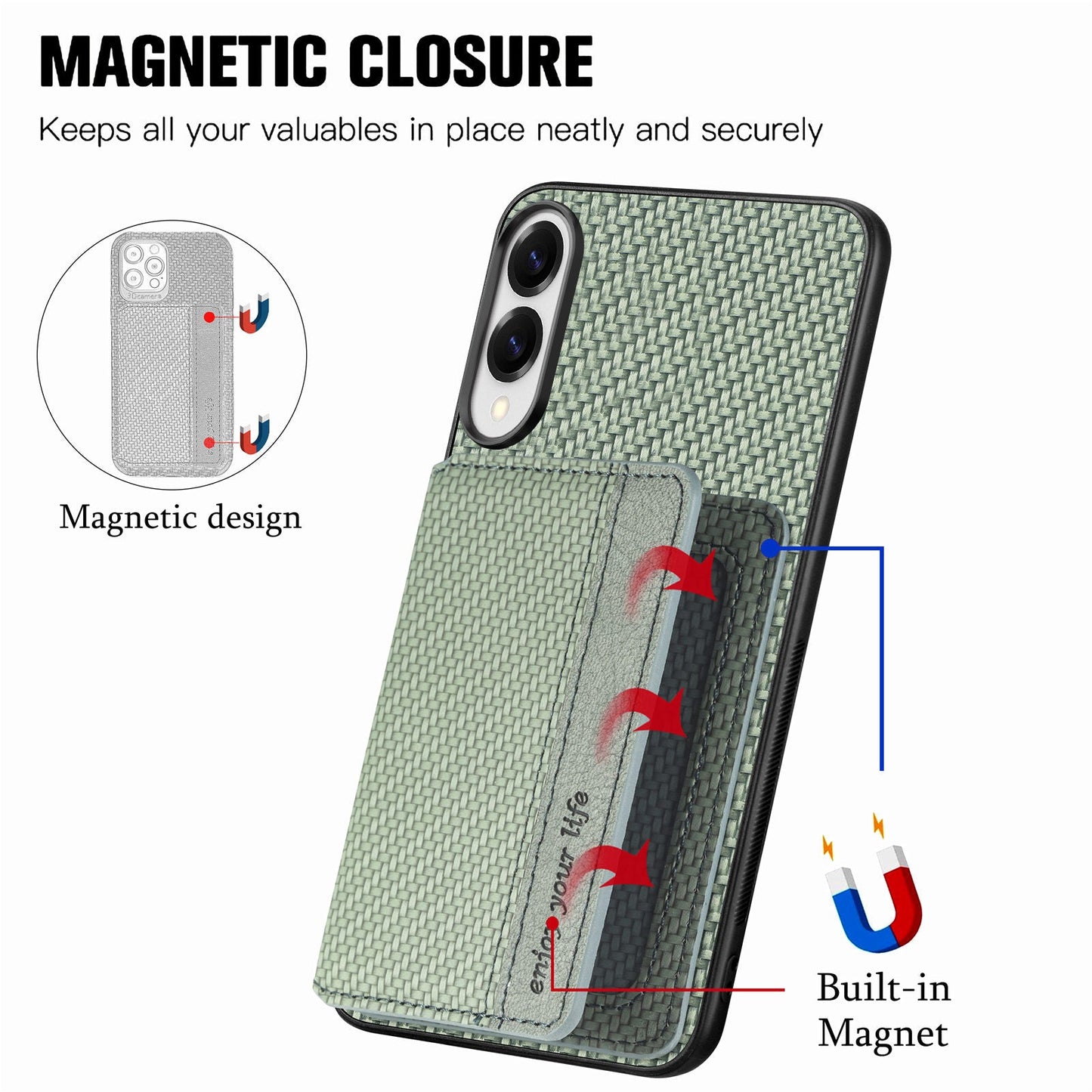 For Samsung Galaxy S25 Edge Case RFID Blocking Carbon Fiber Leather Phone Back Cover with Card Holder - Green