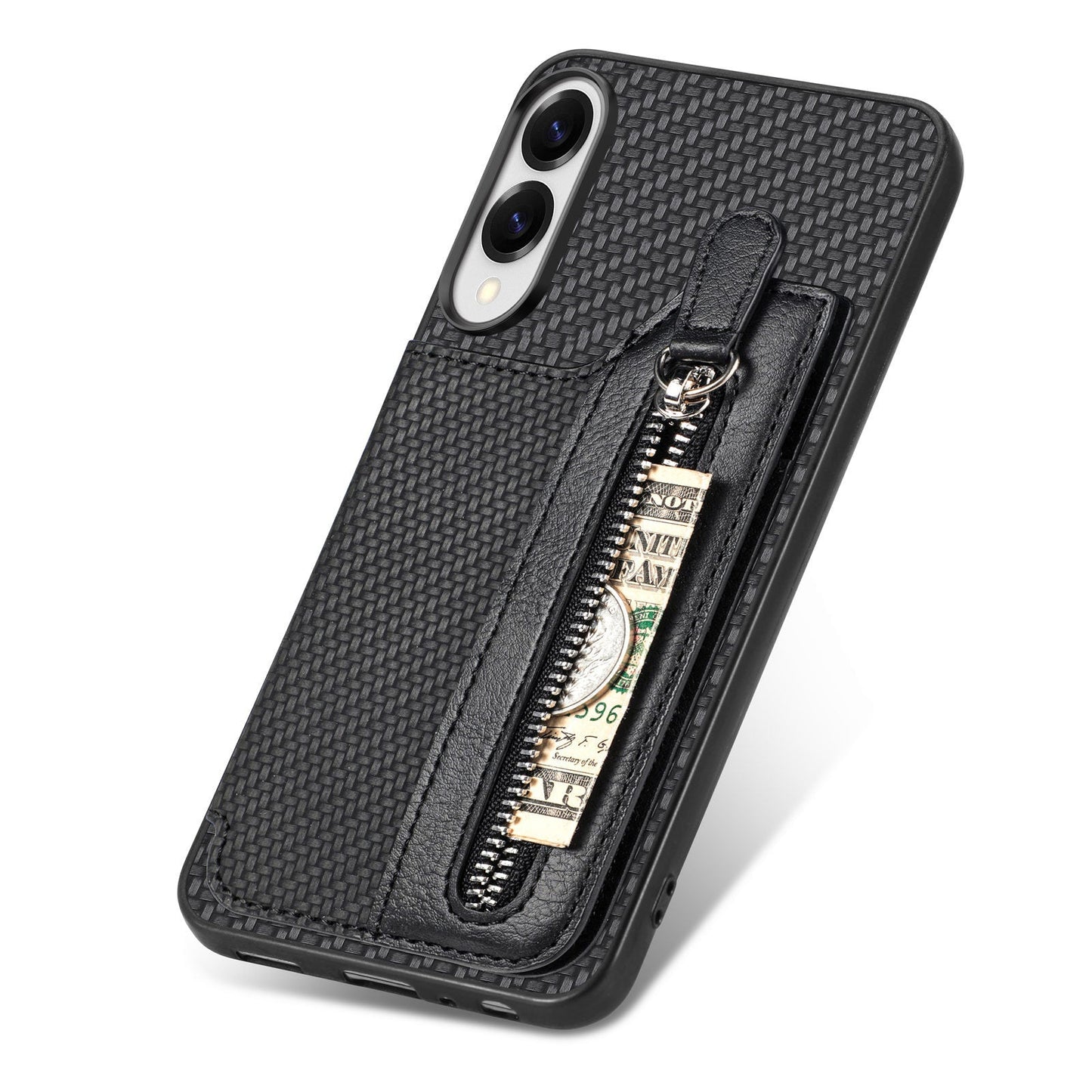 For Samsung Galaxy S25 Edge Case Leather+PC+TPU Zipper Wallet Phone Cover - Black
