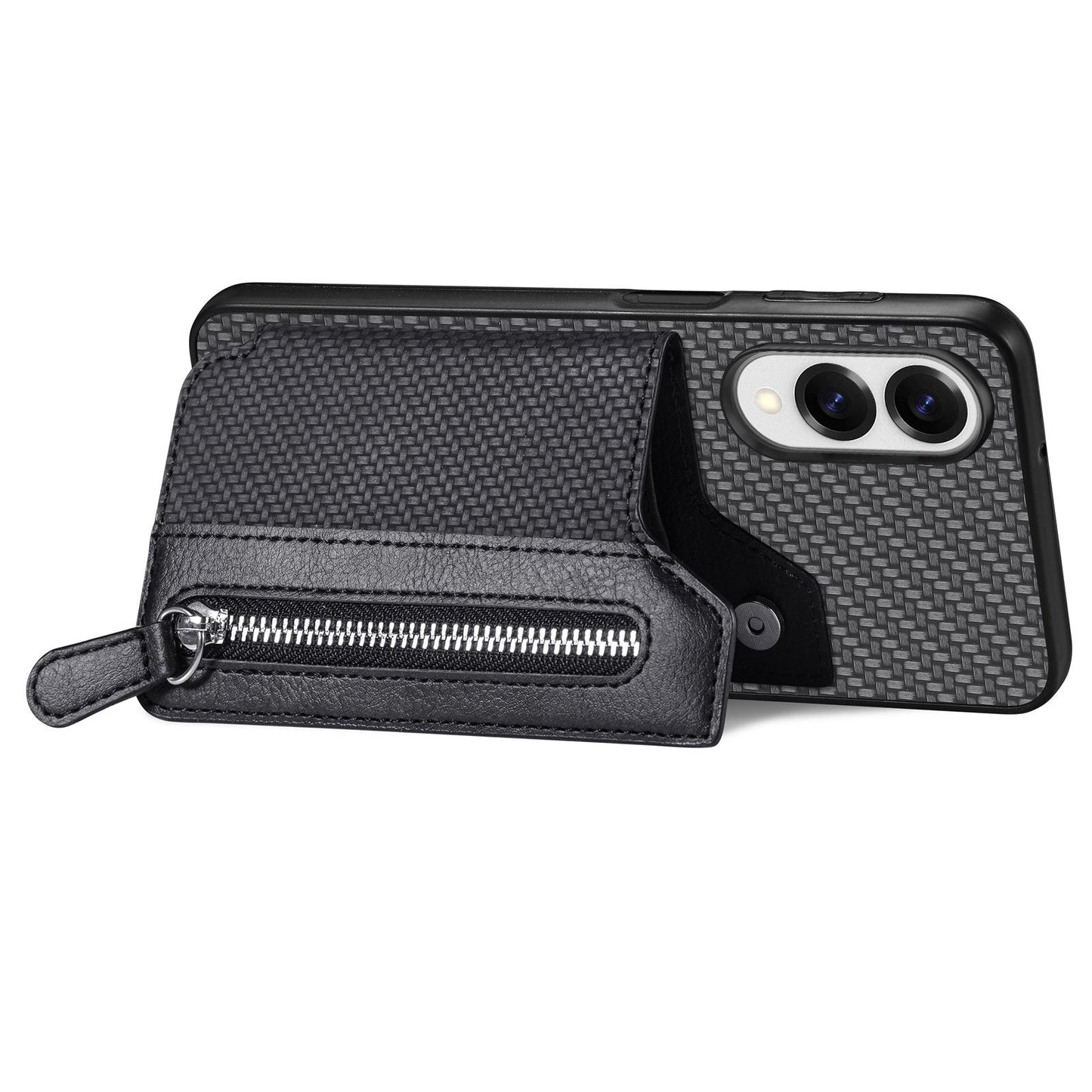 For Samsung Galaxy S25 Edge Case Leather+PC+TPU Zipper Wallet Phone Cover - Black