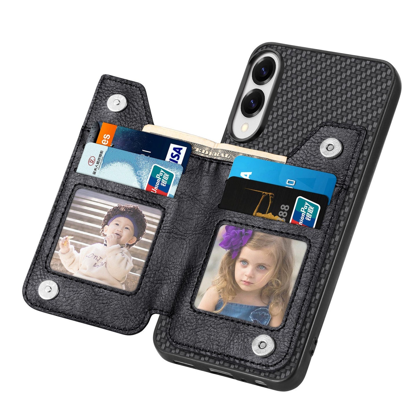 For Samsung Galaxy S25 Edge Case Leather+PC+TPU Zipper Wallet Phone Cover - Black