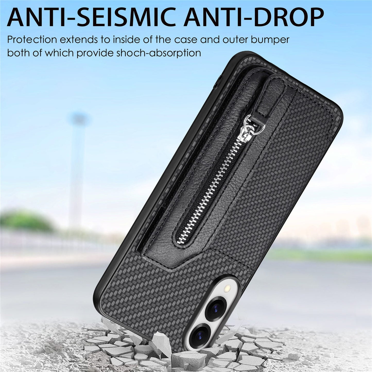 For Samsung Galaxy S25 Edge Case Leather+PC+TPU Zipper Wallet Phone Cover - Black