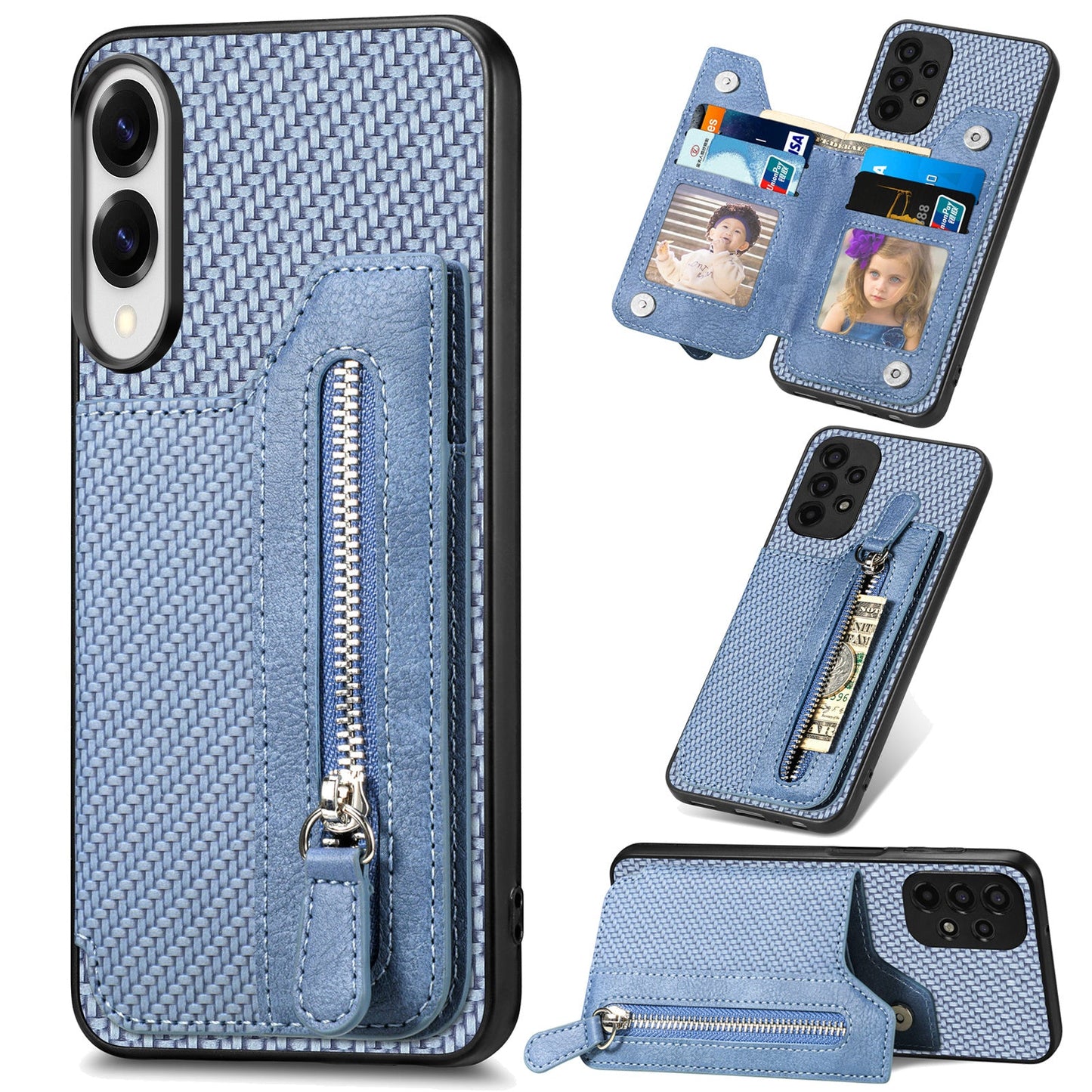 For Samsung Galaxy S25 Edge Case Leather+PC+TPU Zipper Wallet Phone Cover - Blue