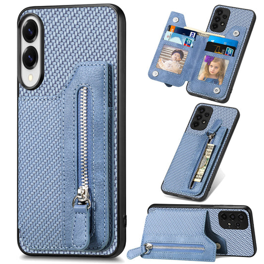 For Samsung Galaxy S25 Edge Case Leather+PC+TPU Zipper Wallet Phone Cover - Blue