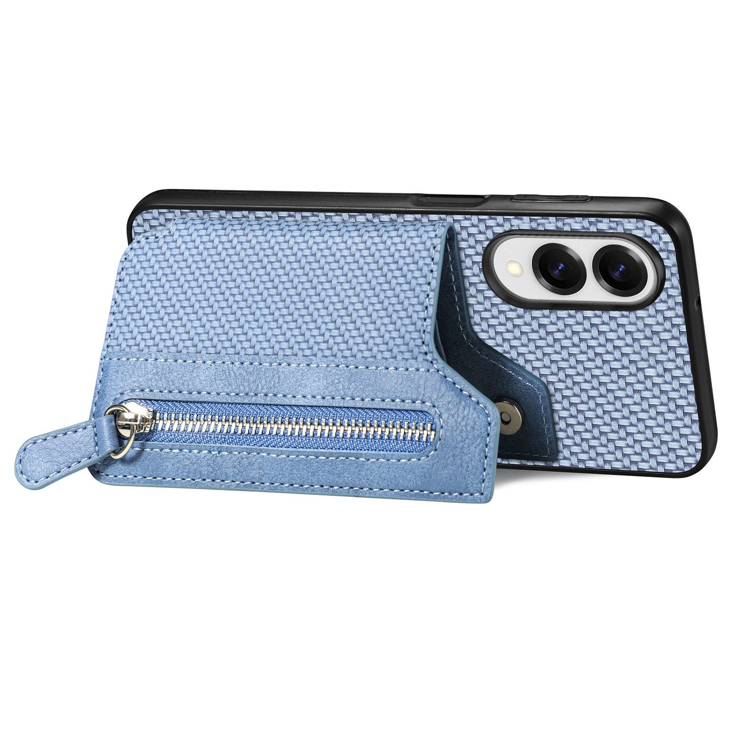 For Samsung Galaxy S25 Edge Case Leather+PC+TPU Zipper Wallet Phone Cover - Blue