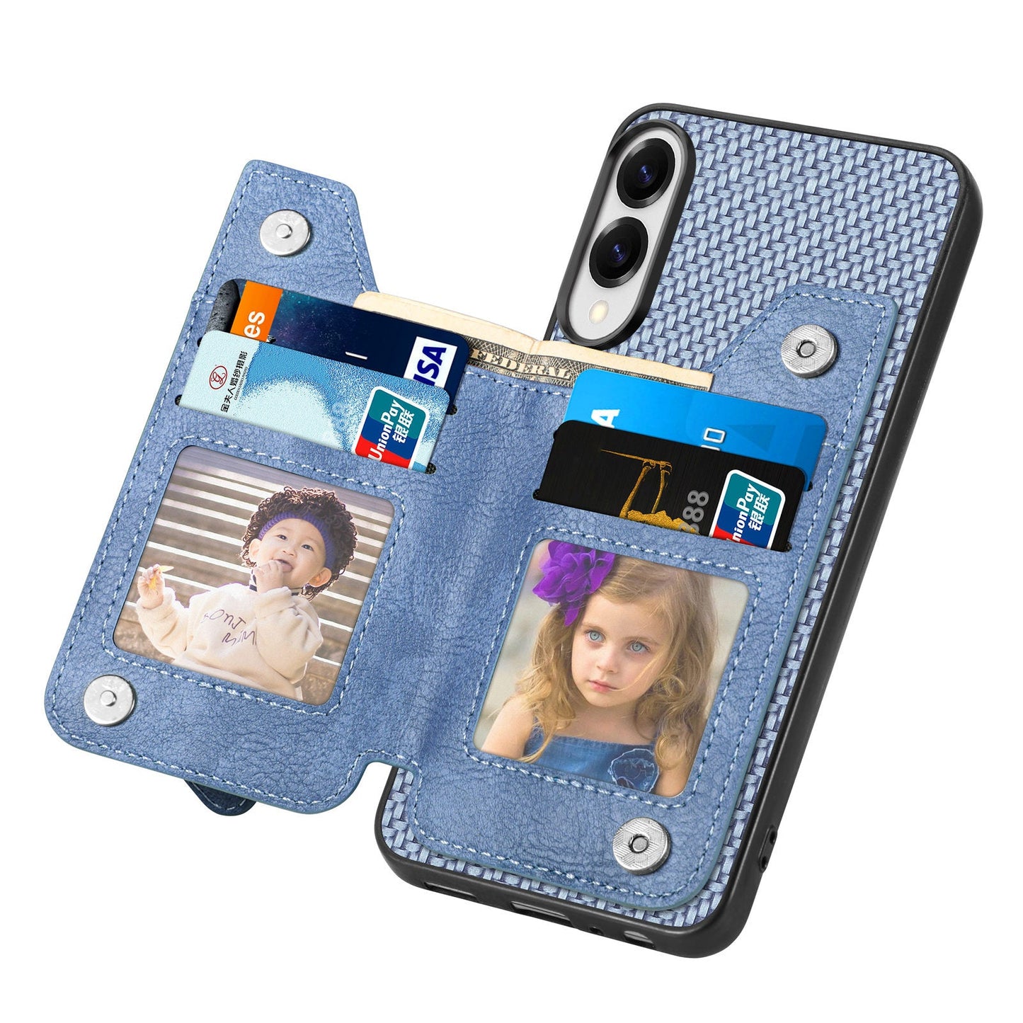 For Samsung Galaxy S25 Edge Case Leather+PC+TPU Zipper Wallet Phone Cover - Blue