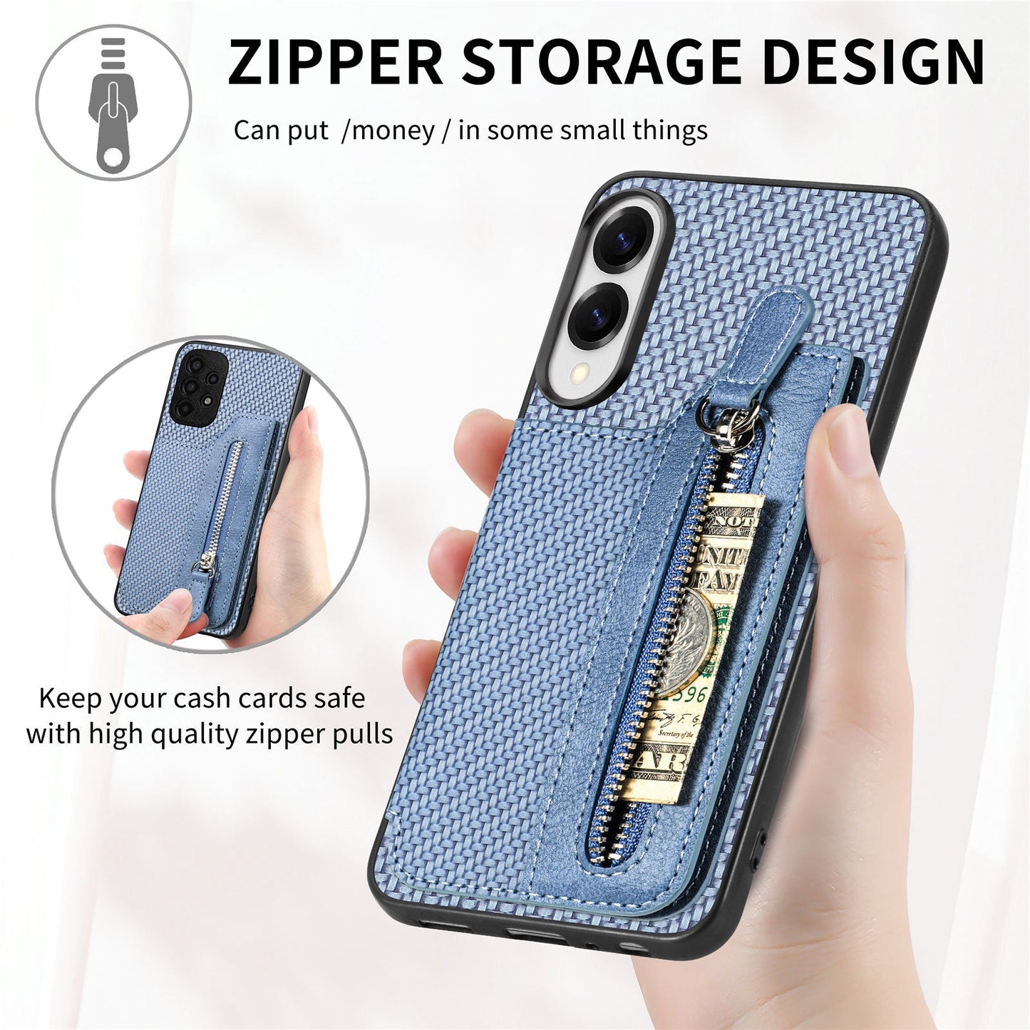 For Samsung Galaxy S25 Edge Case Leather+PC+TPU Zipper Wallet Phone Cover - Blue