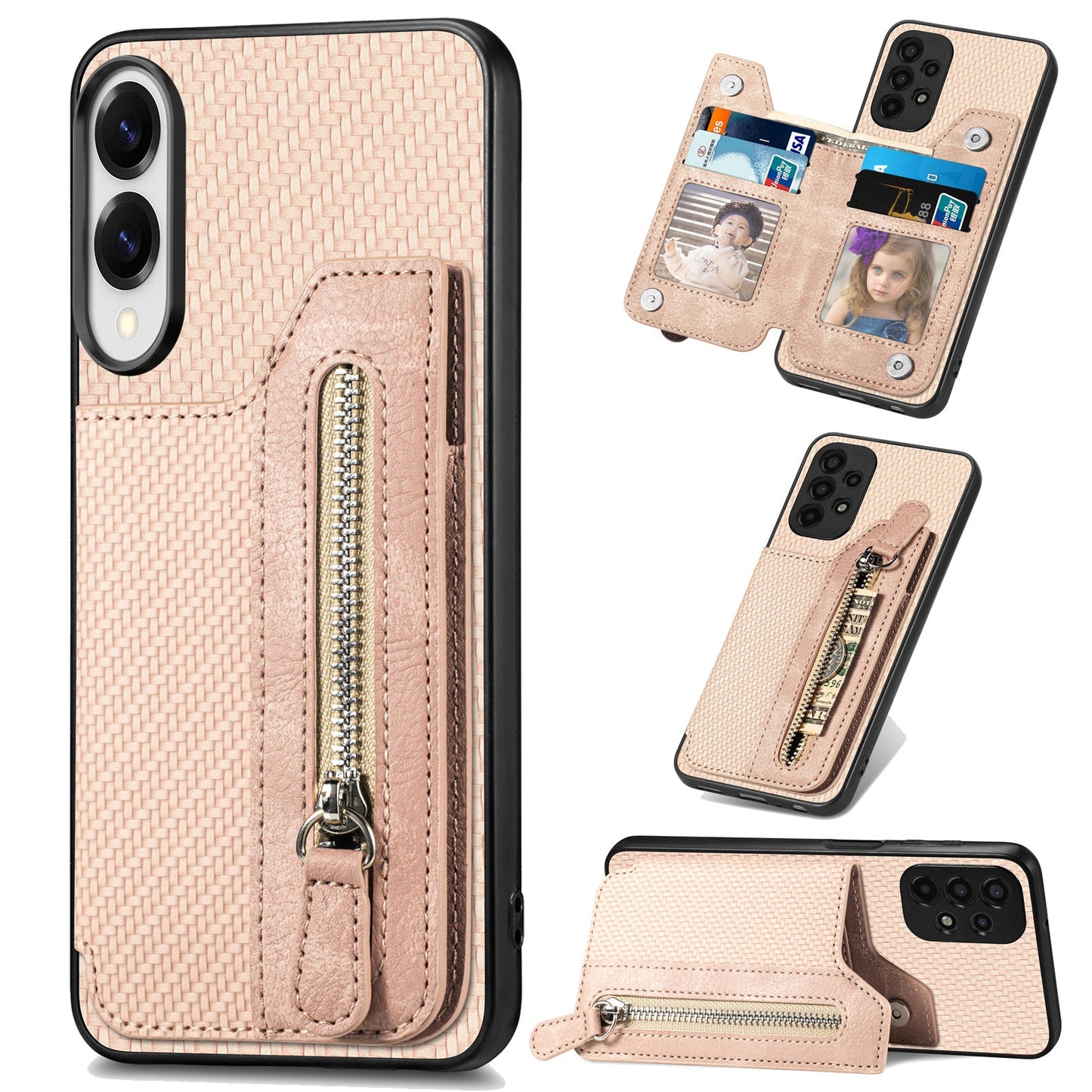 For Samsung Galaxy S25 Edge Case Leather+PC+TPU Zipper Wallet Phone Cover - Apricot