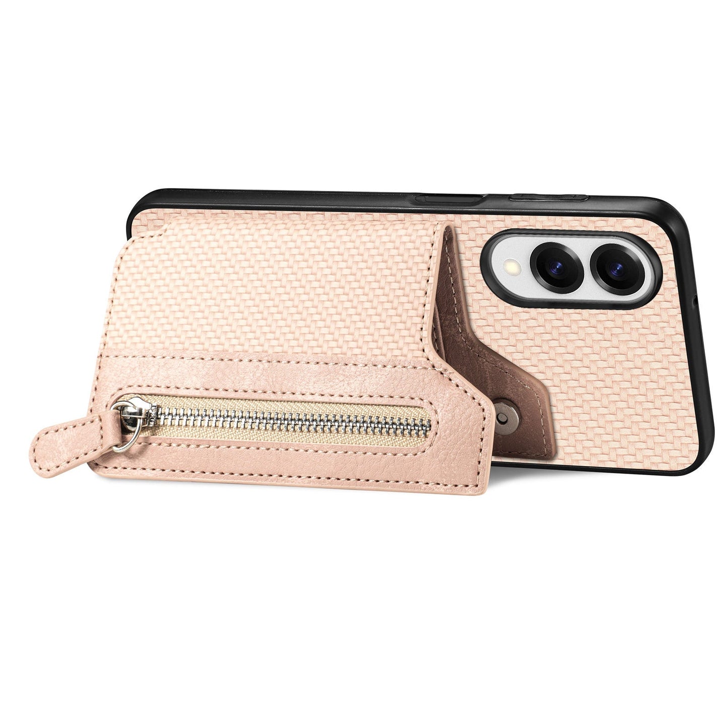 For Samsung Galaxy S25 Edge Case Leather+PC+TPU Zipper Wallet Phone Cover - Apricot