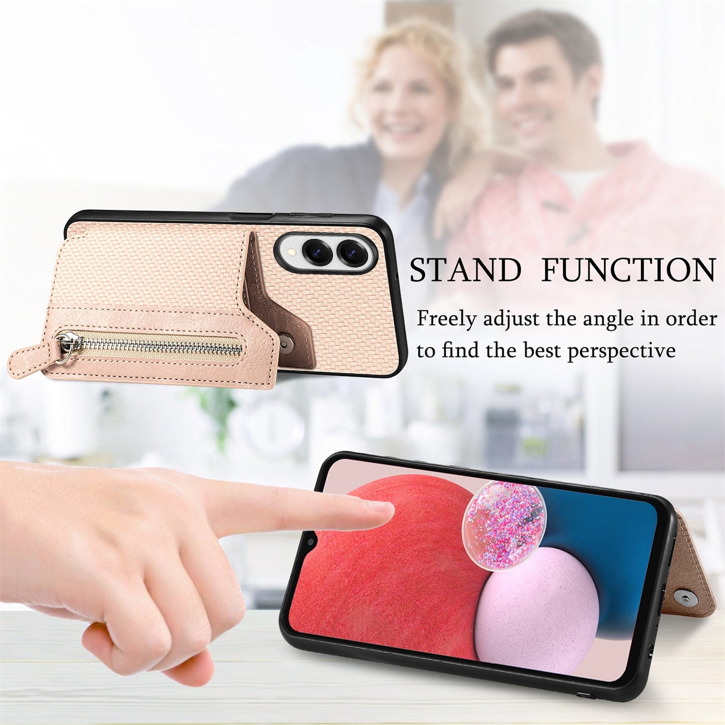 For Samsung Galaxy S25 Edge Case Leather+PC+TPU Zipper Wallet Phone Cover - Apricot
