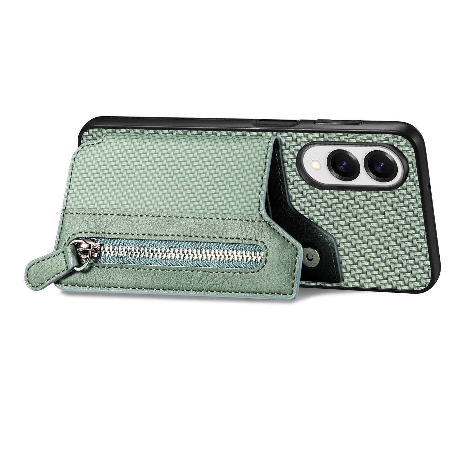 For Samsung Galaxy S25 Edge Case Leather+PC+TPU Zipper Wallet Phone Cover - Green
