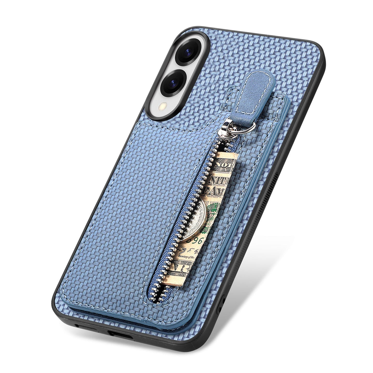 For Samsung Galaxy S25 Edge Case Leather Phone Back Cover with Zipper Card Holder Kickstand - Blue