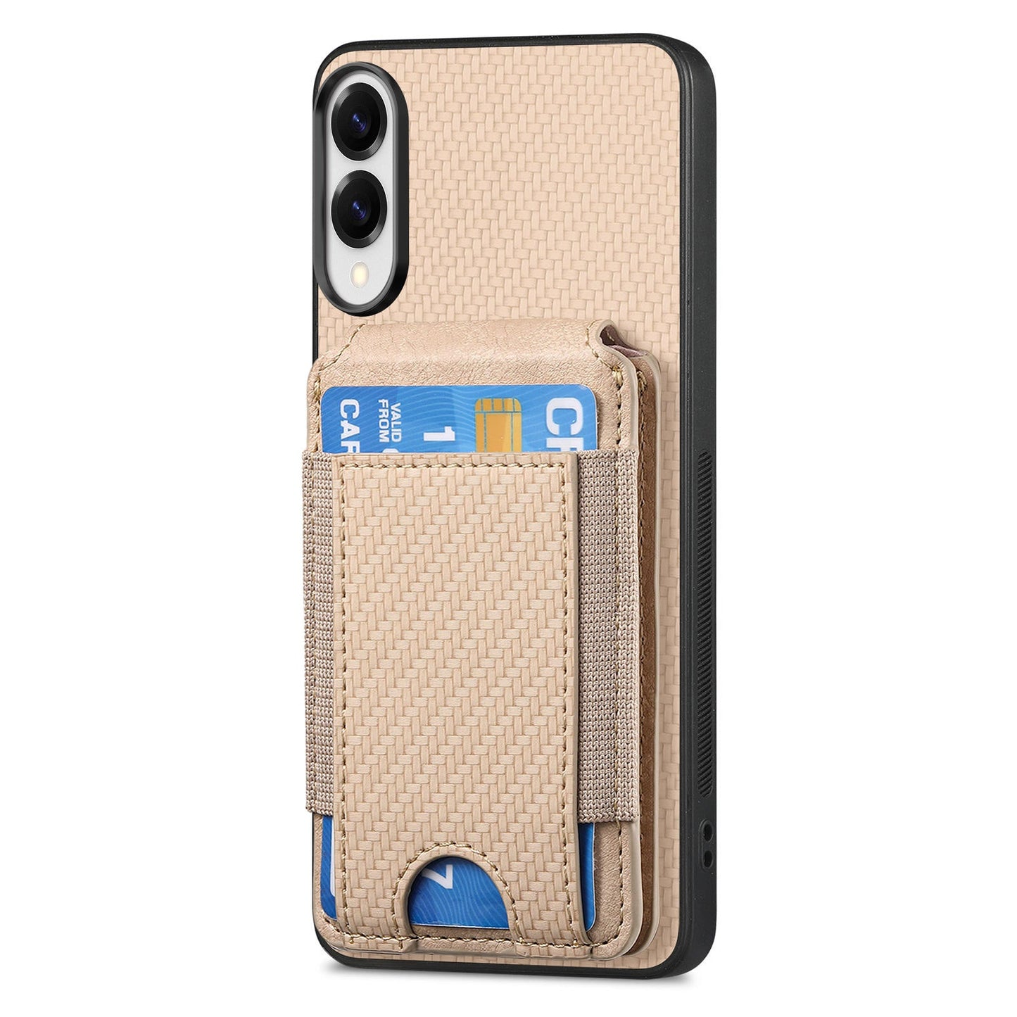 For Samsung Galaxy S25 Edge Case with Card Holder Kickstand Leather Back Cover - Khaki