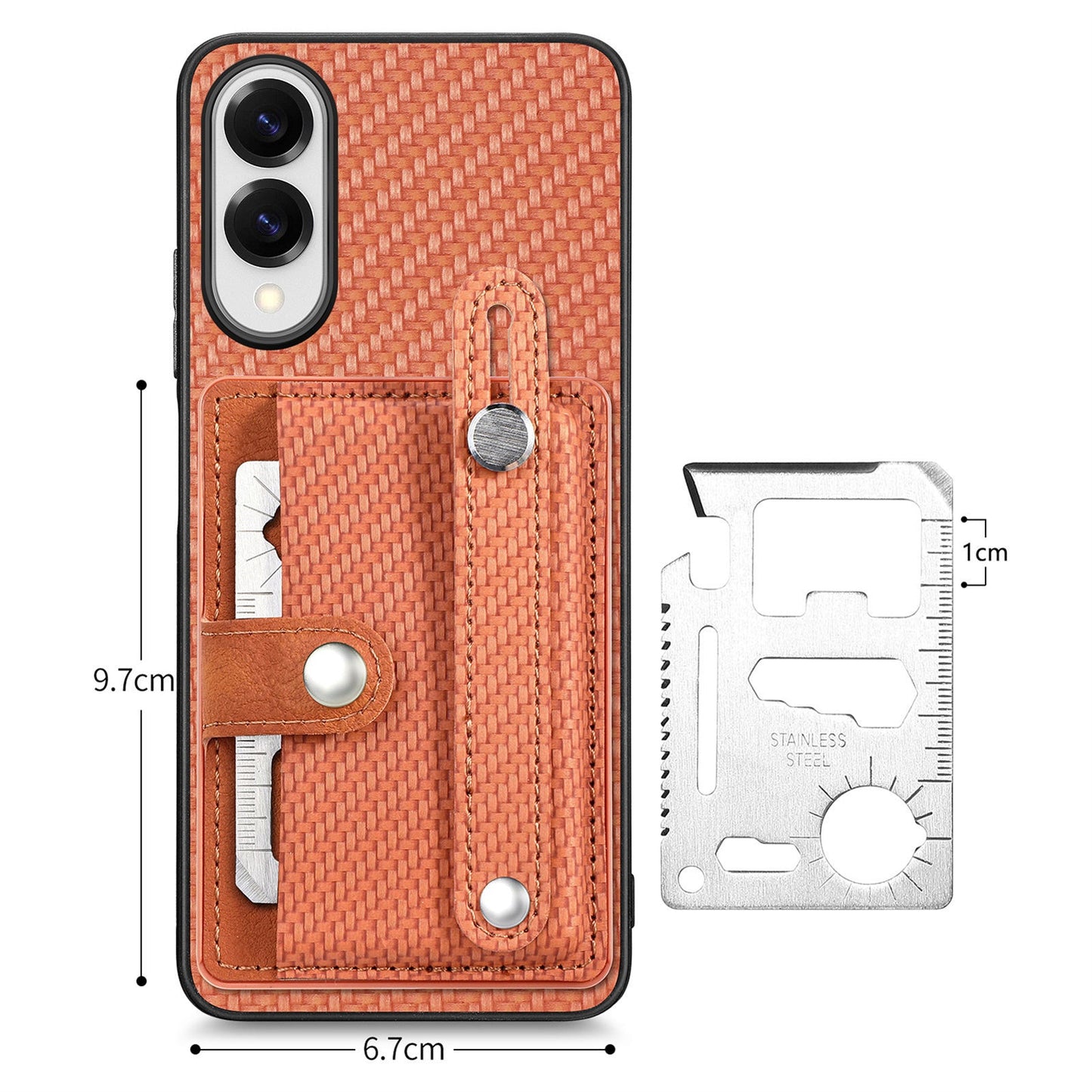 For Samsung Galaxy S25 Edge Case Carbon Fiber Texture Leather Phone Back Cover with Card Holder - Brown