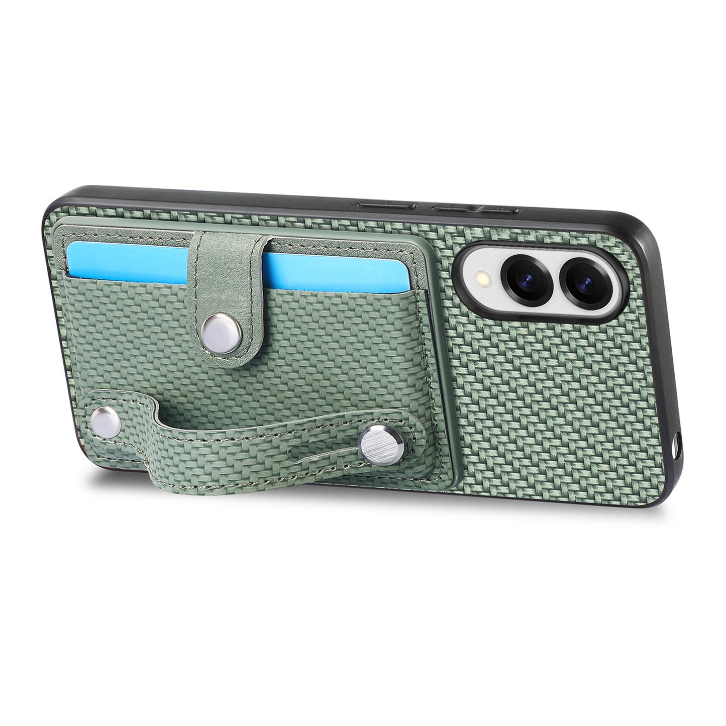 For Samsung Galaxy S25 Edge Case Carbon Fiber Texture Leather Phone Back Cover with Card Holder - Green