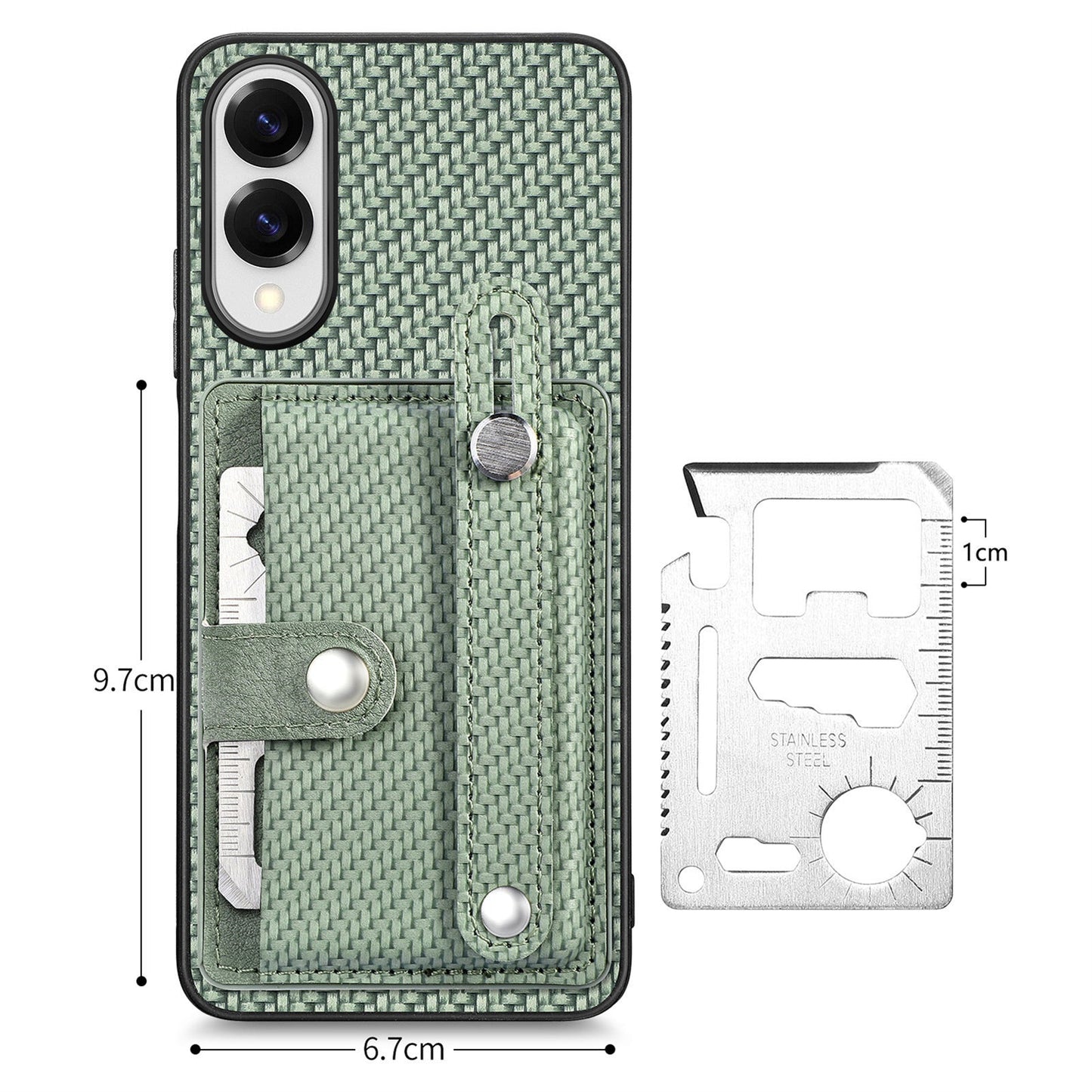 For Samsung Galaxy S25 Edge Case Carbon Fiber Texture Leather Phone Back Cover with Card Holder - Green
