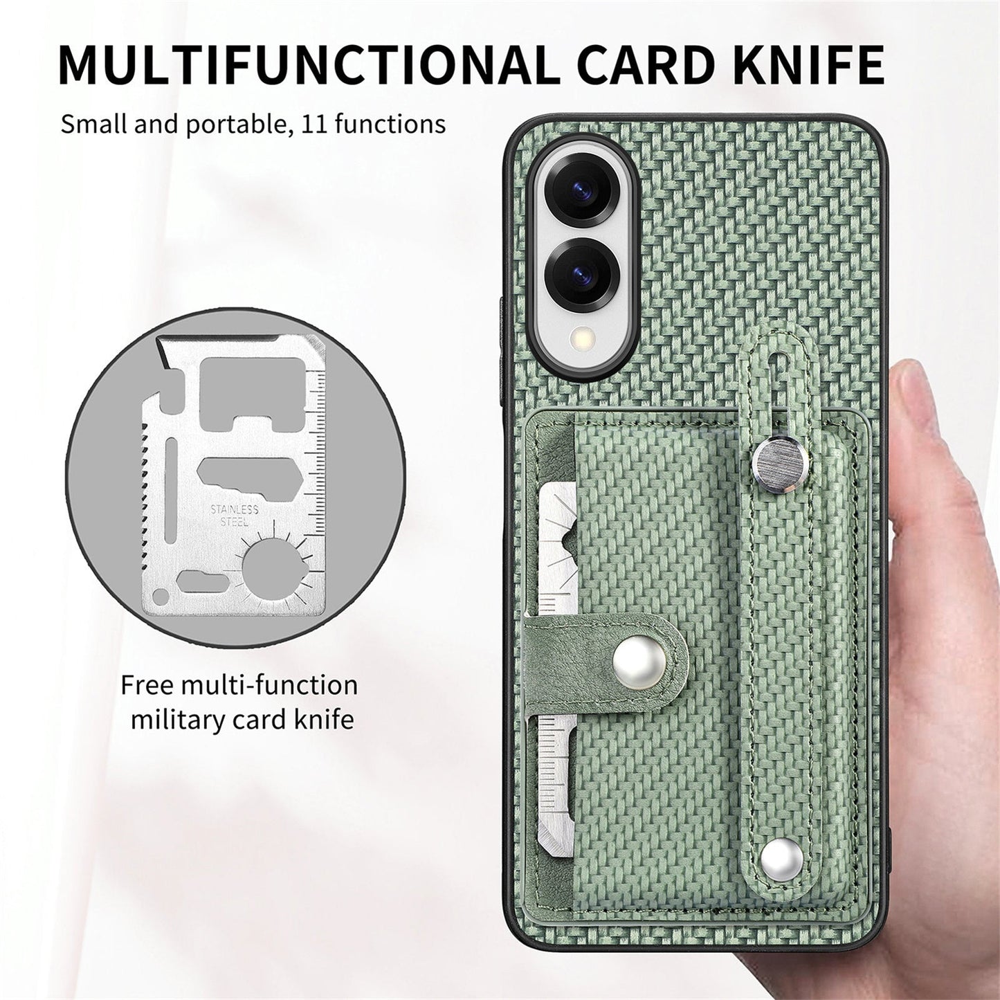 For Samsung Galaxy S25 Edge Case Carbon Fiber Texture Leather Phone Back Cover with Card Holder - Green