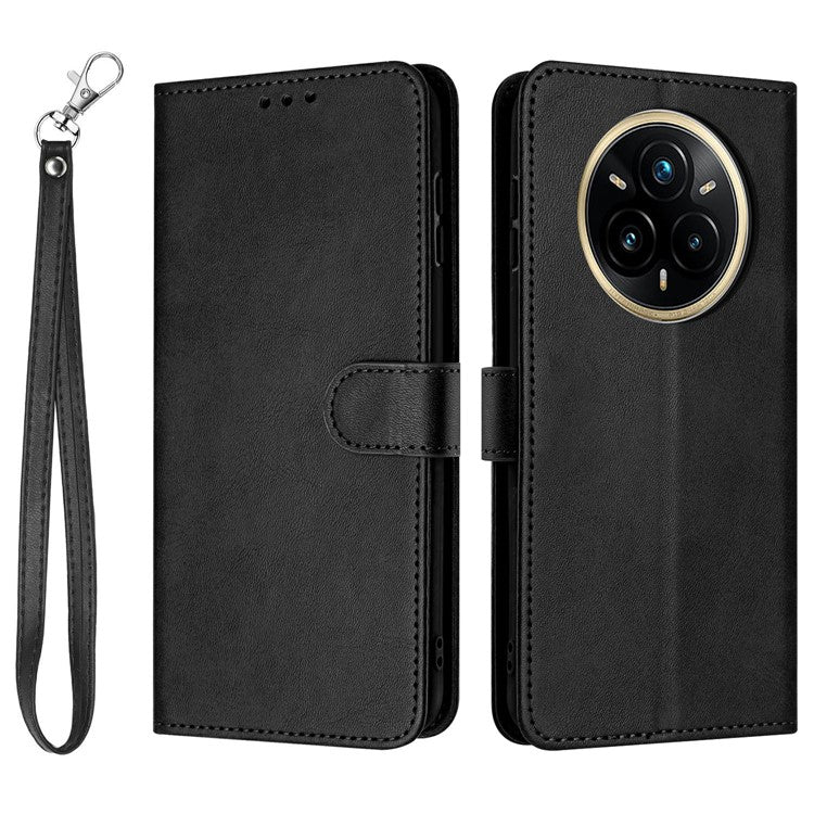 For Realme 14 Pro+ 5G Case Flip Stand PU Leather Wallet Phone Cover Calf Texture - Black
