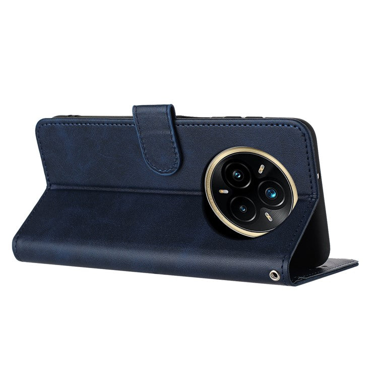For Realme 14 Pro+ 5G Case Flip Stand PU Leather Wallet Phone Cover Calf Texture - Sapphire