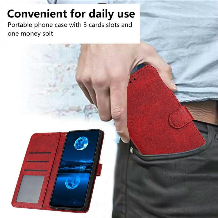 For Samsung Galaxy S25 Edge Case Flip Stand PU Leather Wallet Phone Cover Calf Texture - Red