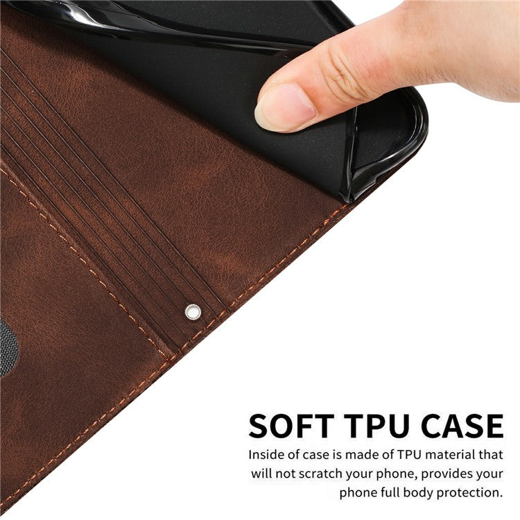 For Samsung Galaxy S25 Edge Case Handbag Imprinted Triangle Leather Phone Cover - Brown
