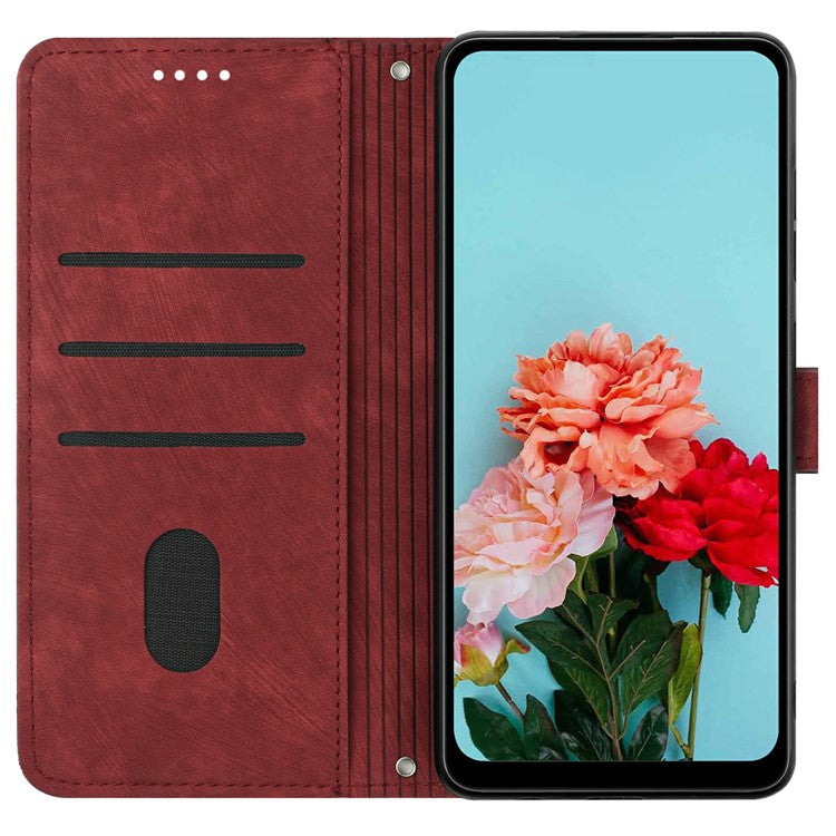 For vivo V50 5G Case Imprinted Lines Leather Phone Cover with Stand - Red